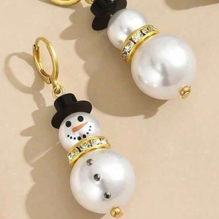 Christmas Earrings - Snowman Drop Earrings