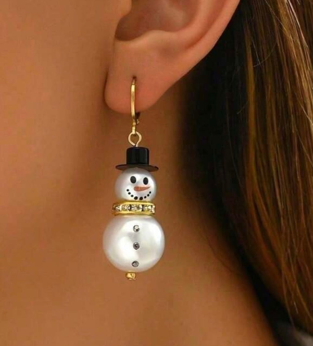Christmas Earrings - Snowman Drop Earrings