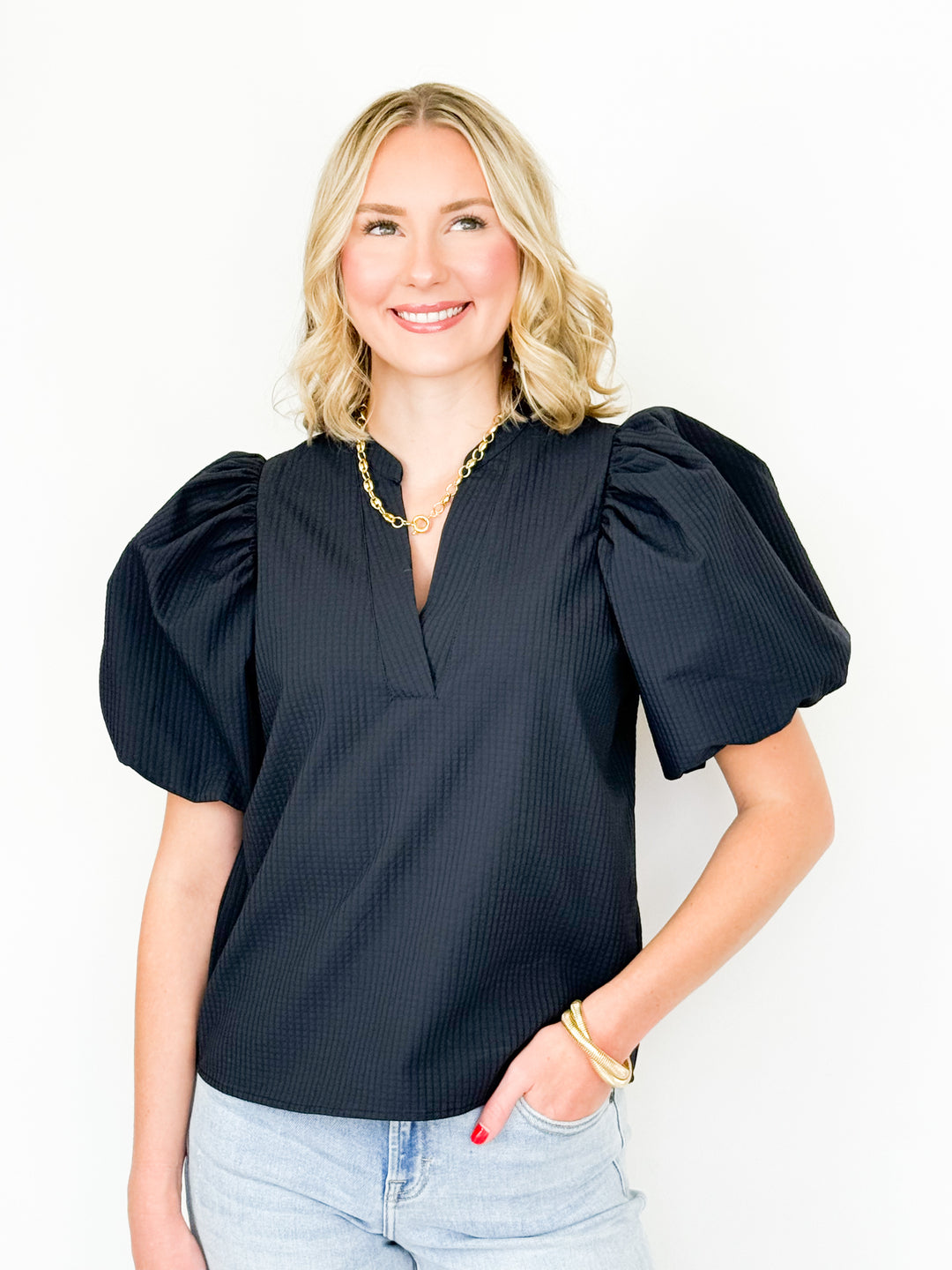 Danielle - V Neck Puff Sleeve Top