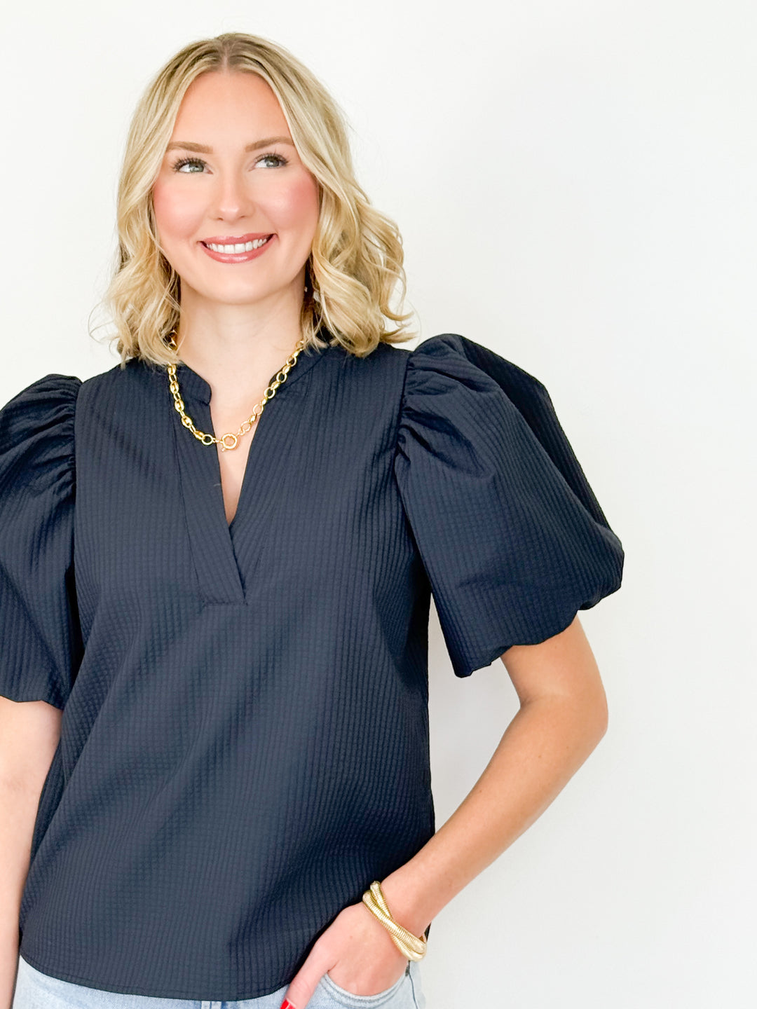 Danielle - V Neck Puff Sleeve Top