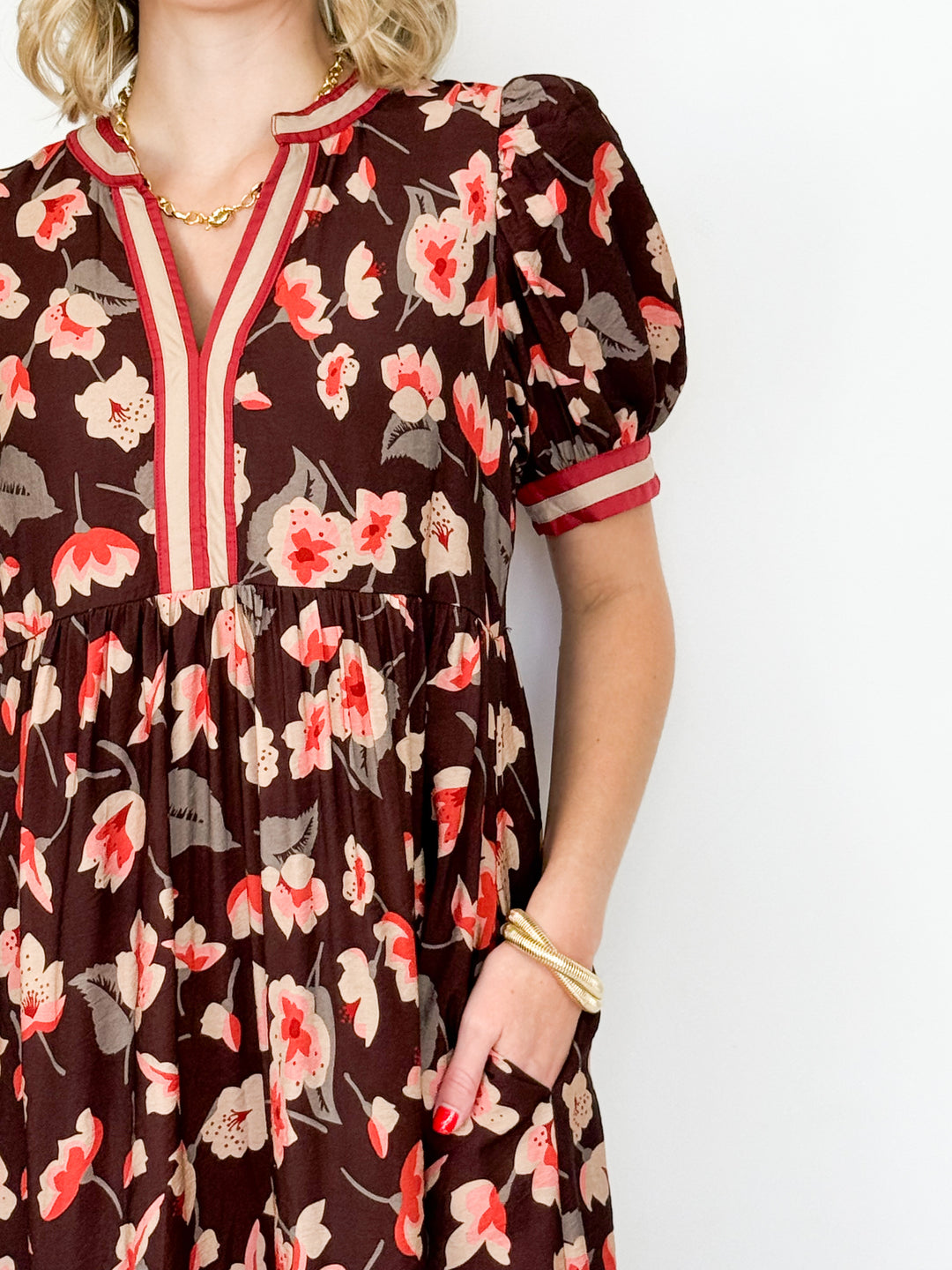 Lorna - Brown Floral Midi Dress