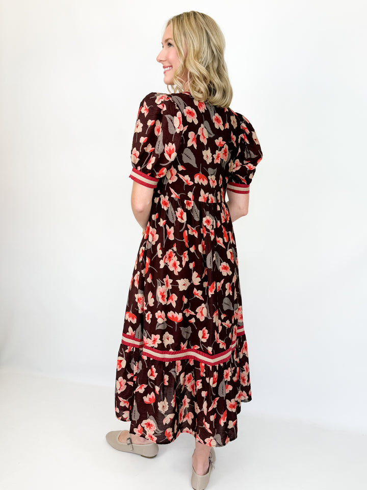 Lorna - Brown Floral Midi Dress
