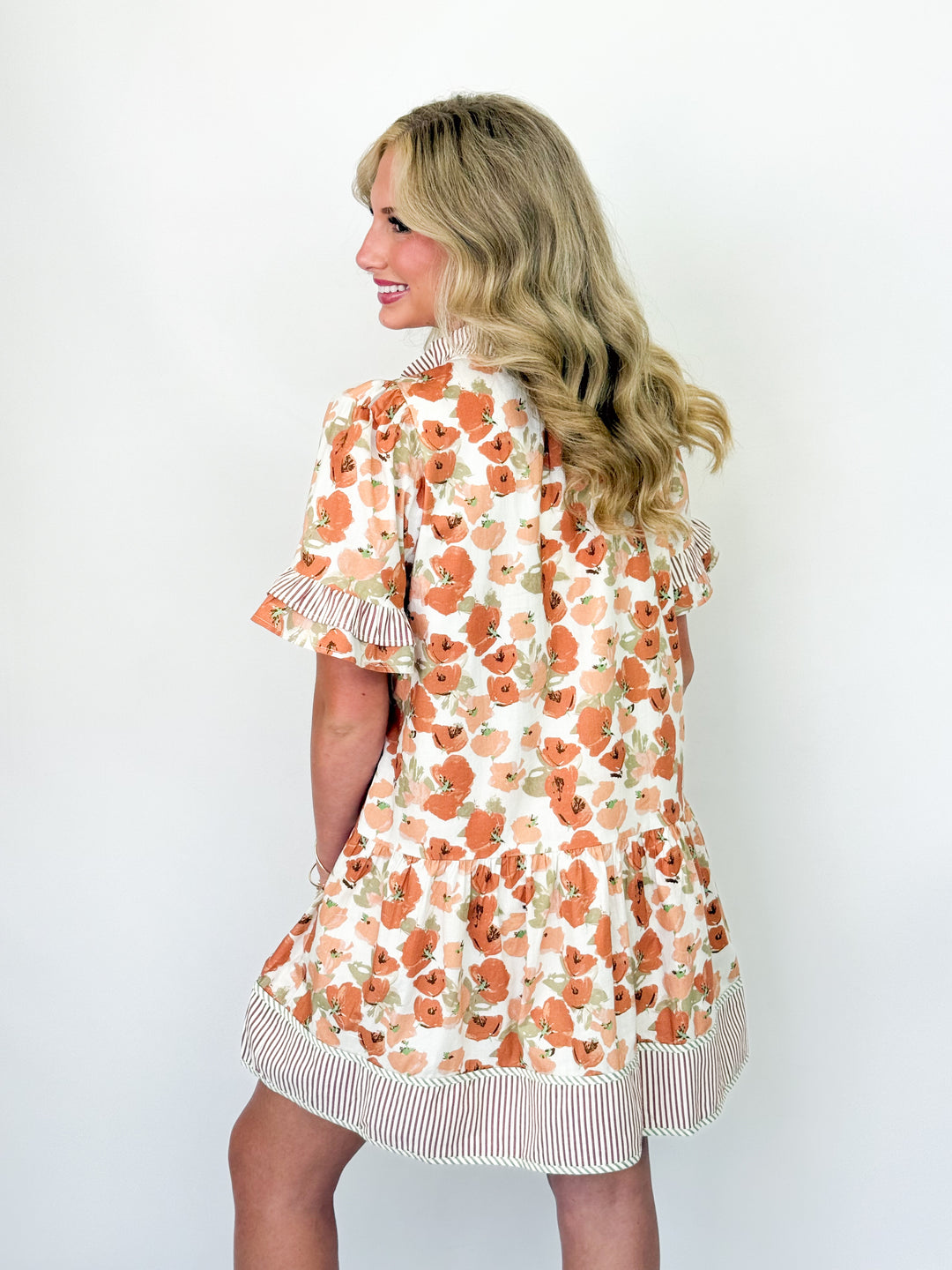 Valerie - Rust Floral Striped Contrast Mini Dress