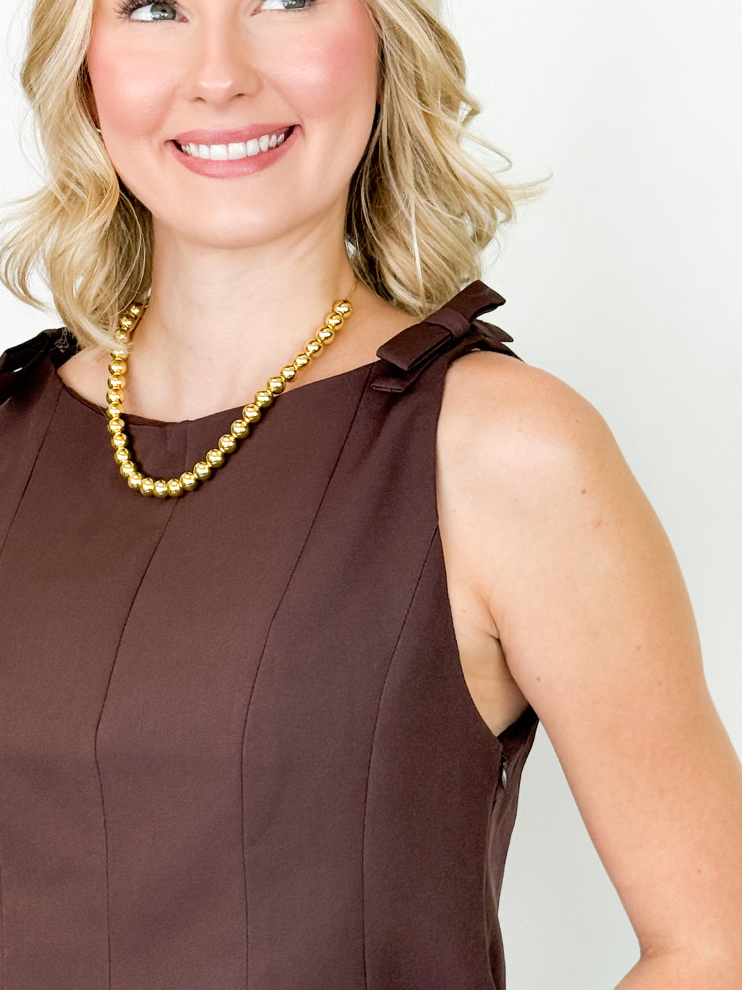 Maria - Boatneck Bow Detail Blouse (Chocolate)