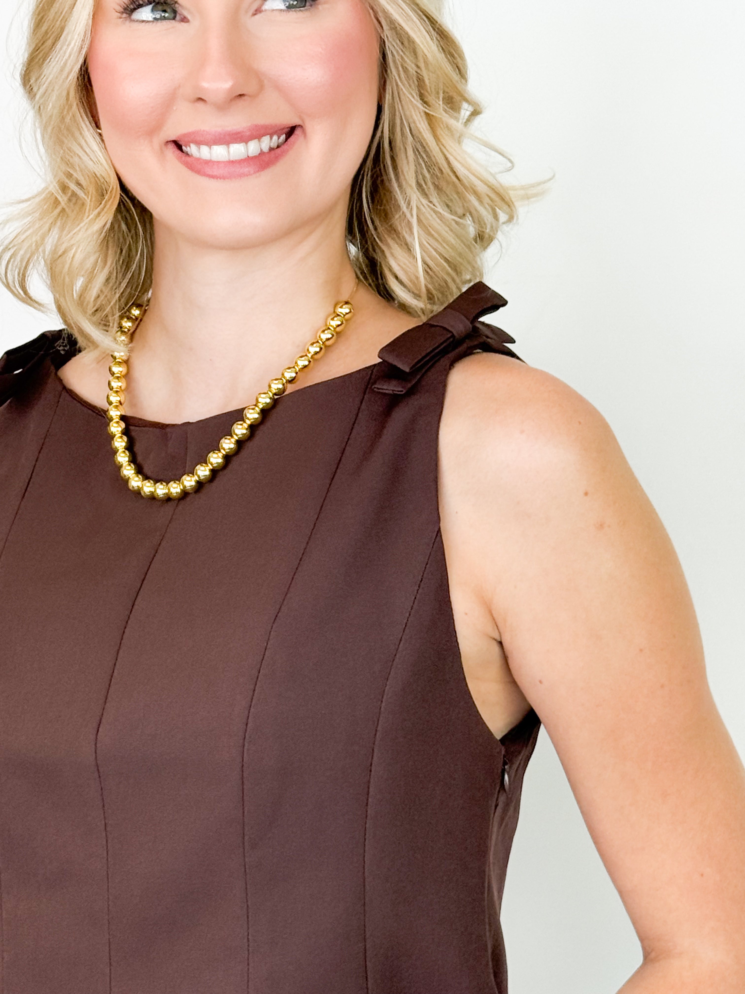 Maria - Boatneck Bow Detail Blouse (Chocolate)