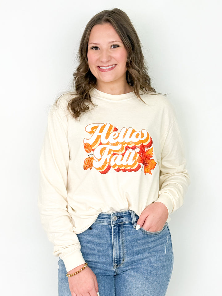 Retro Hello Fall Long Sleeve Graphic Tee