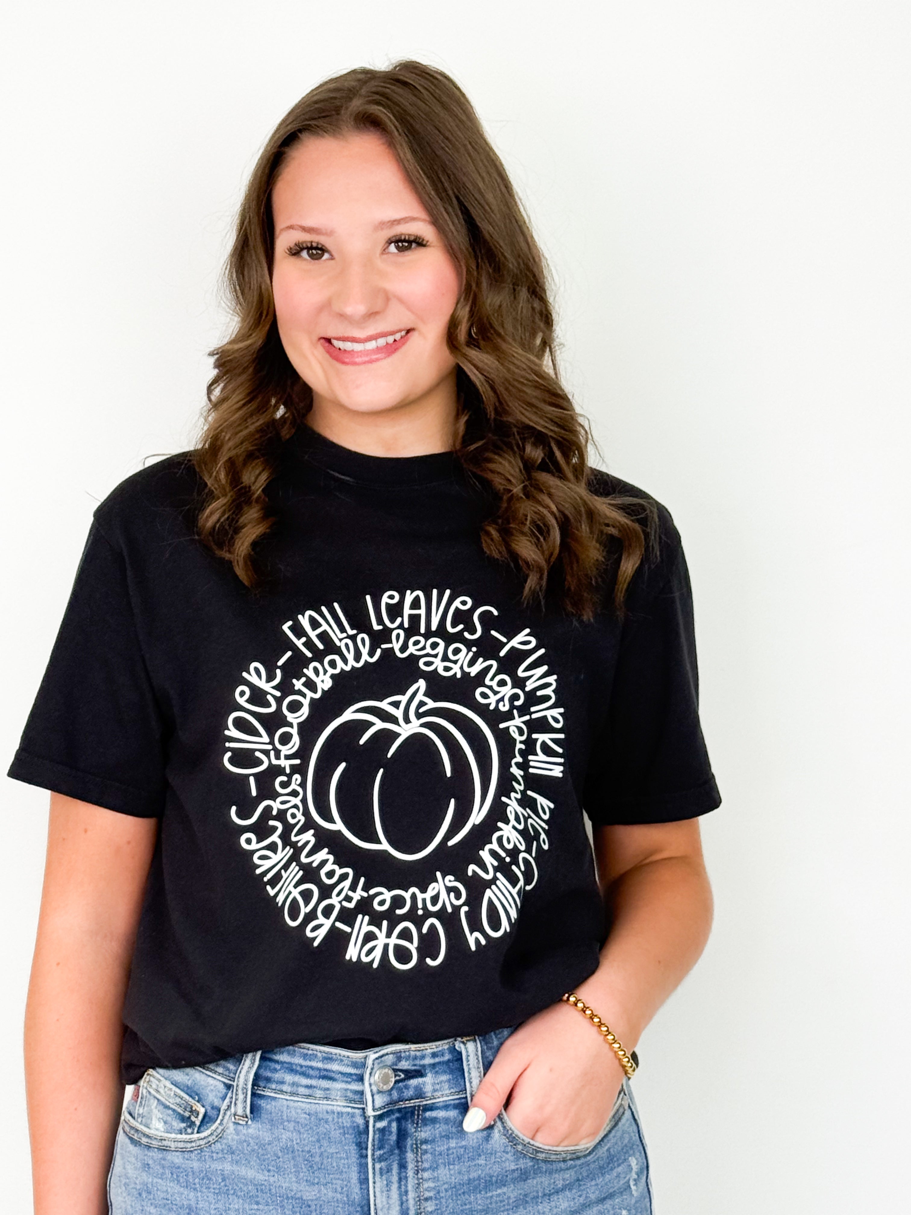 Fall Words w/ Pumpkin Graphic Tee - Black