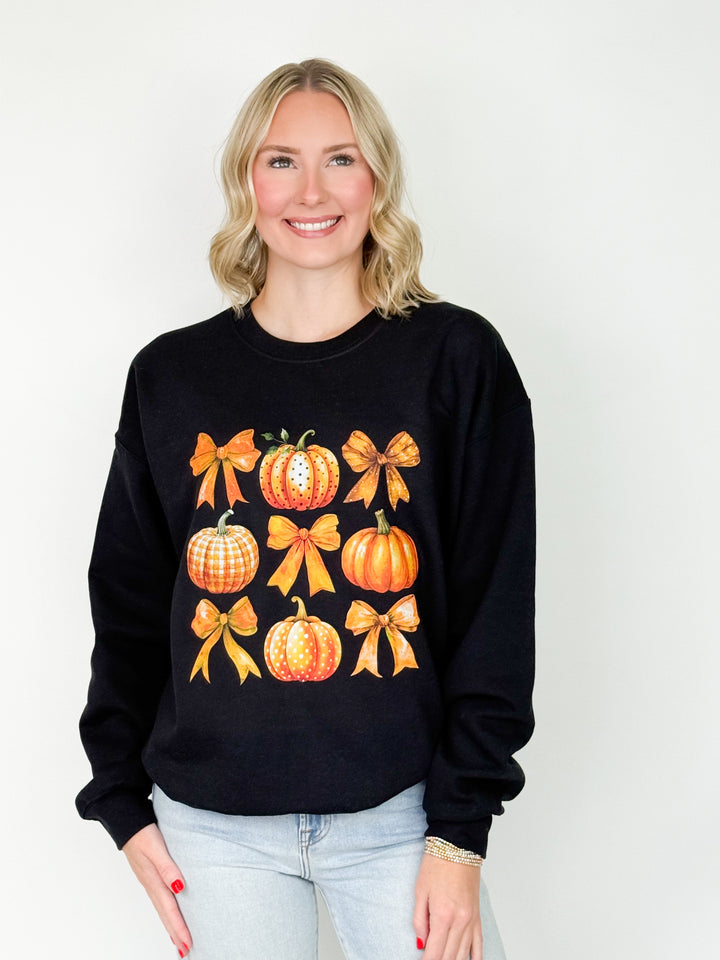 Pumpkins + Bows Graphic Sweatshirt (Black)