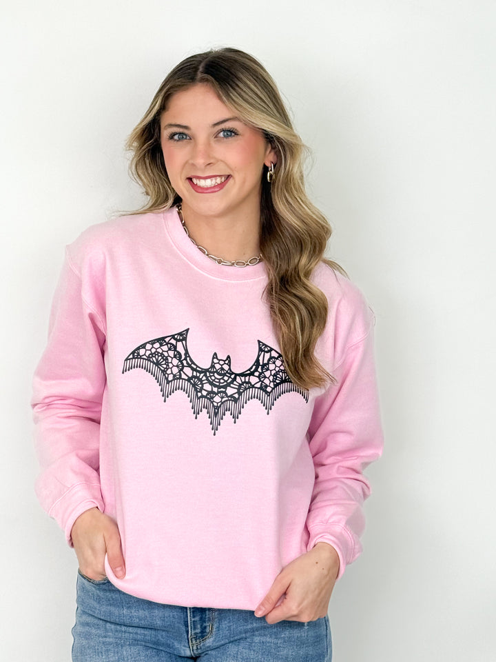 Lace Bat Graphic Sweatshirt - Light Pink
