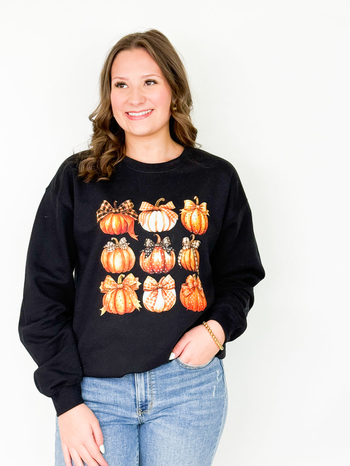 Pumpkins w/ Bows Graphic Sweatshirt (Black)