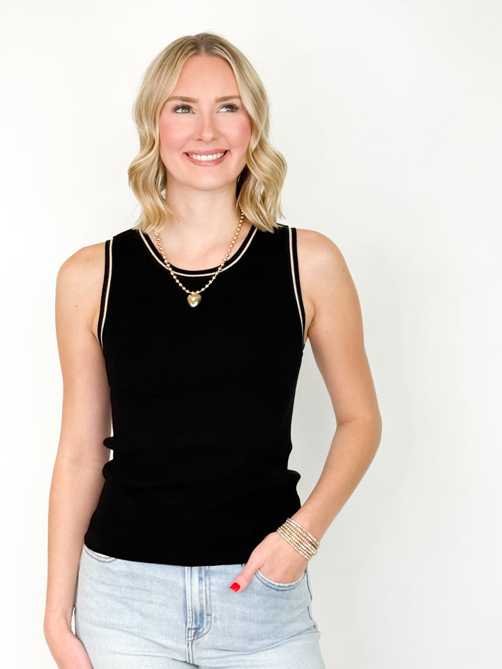 Wilma - Ribbed Fitted Knit Tank (Black)