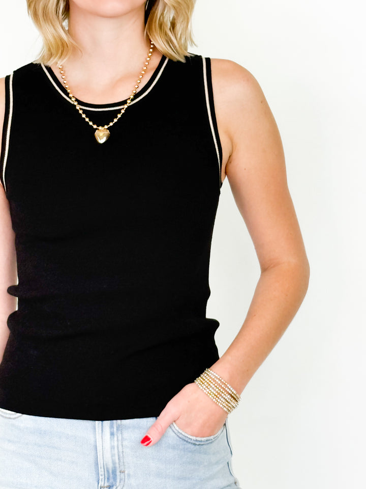 Wilma - Ribbed Fitted Knit Tank (Black)