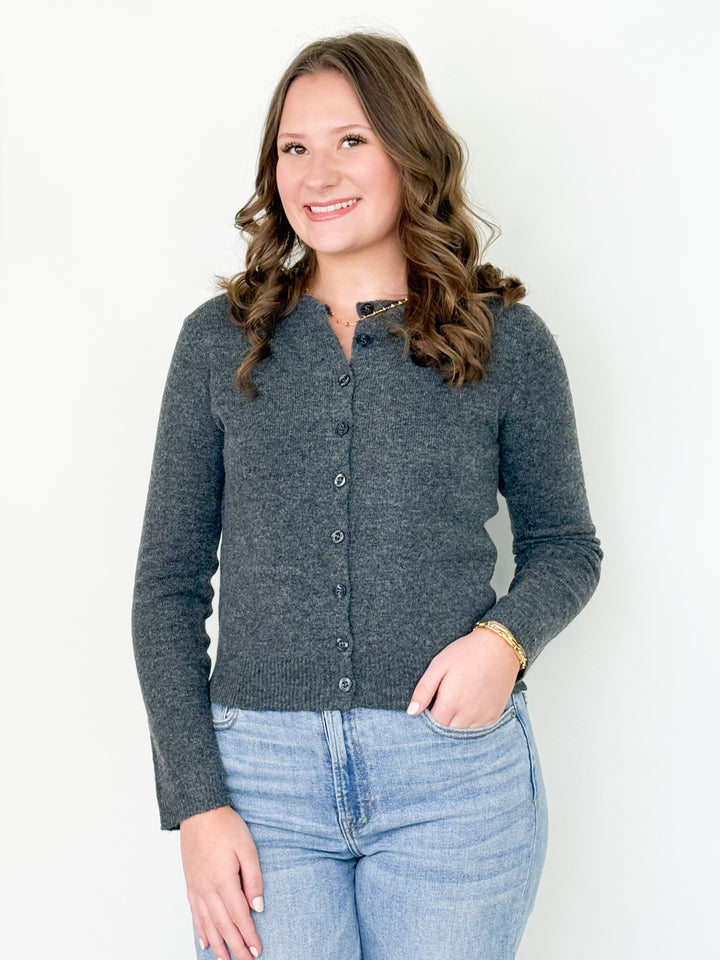 Charlie - Round Neck Button Down Cardigan (Charcoal Grey)