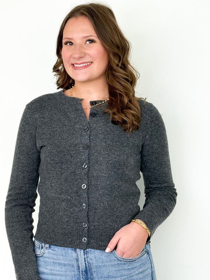 Charlie - Round Neck Button Down Cardigan (Charcoal Grey)