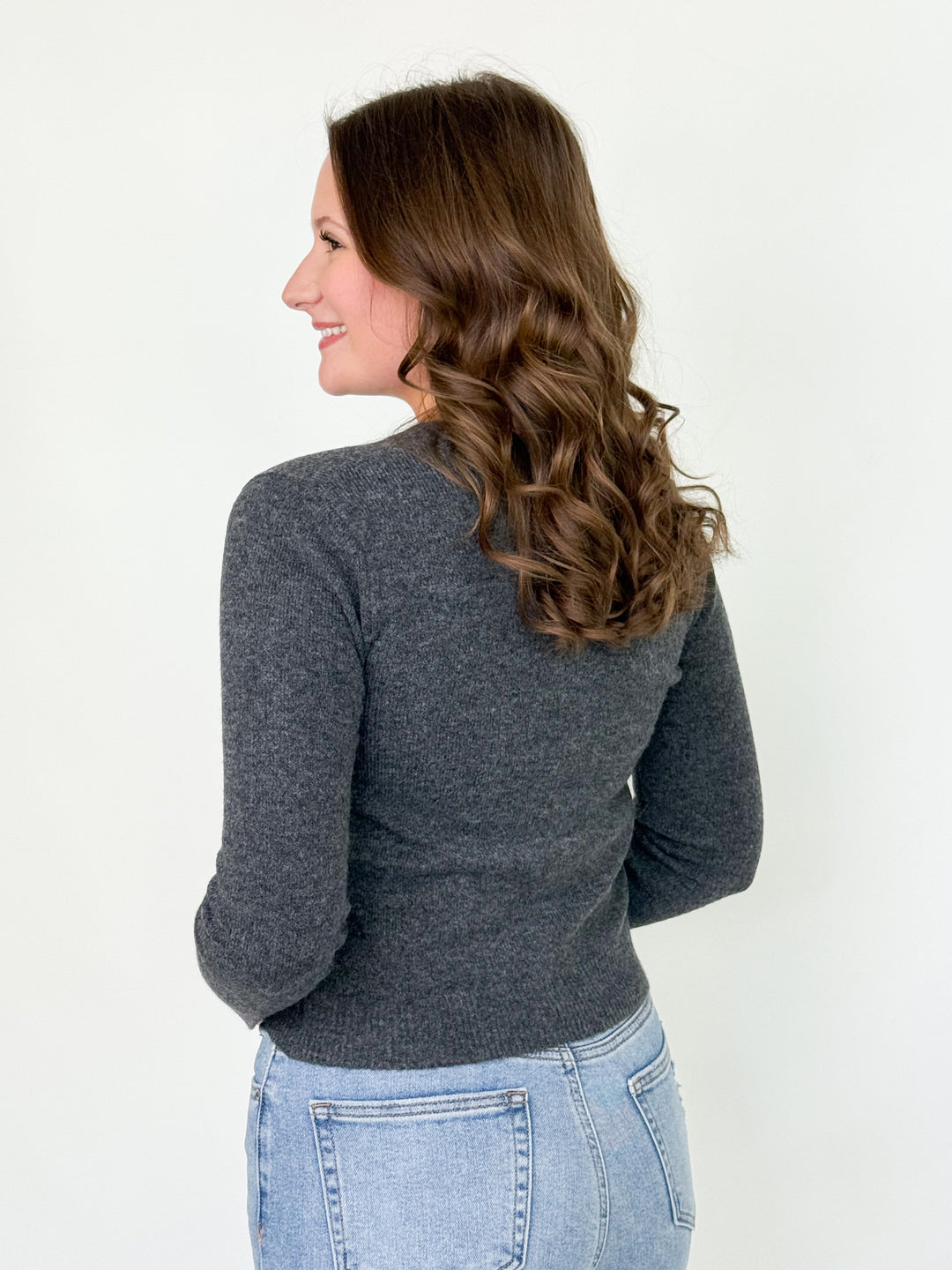 Charlie - Round Neck Button Down Cardigan (Charcoal Grey)