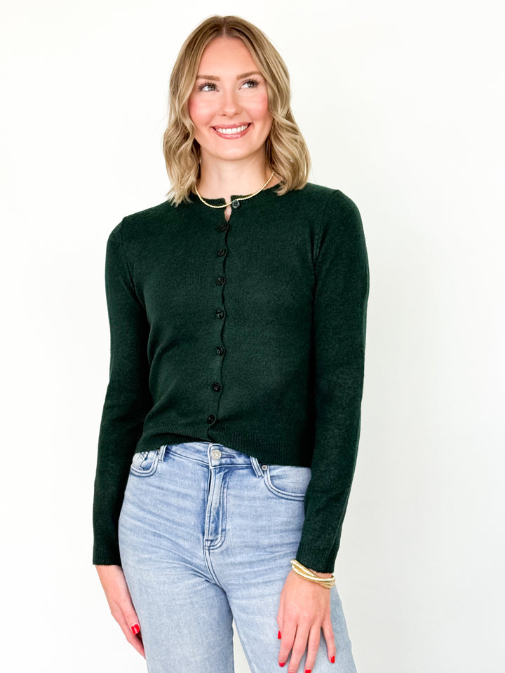 Charlie - Round Neck Button Down Cardigan (Hunter Green)
