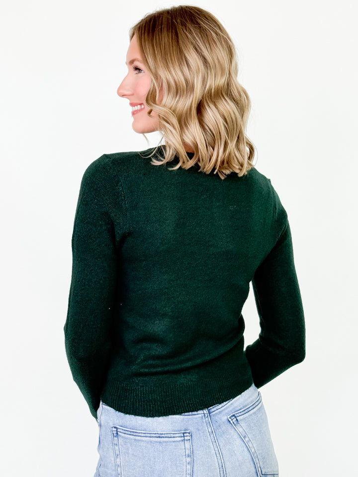 Charlie - Round Neck Button Down Cardigan (Hunter Green)