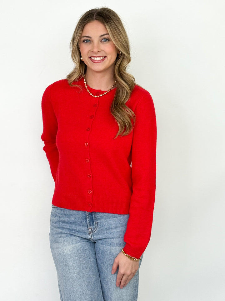 Charlie - Round Neck Button Down Cardigan (Red)