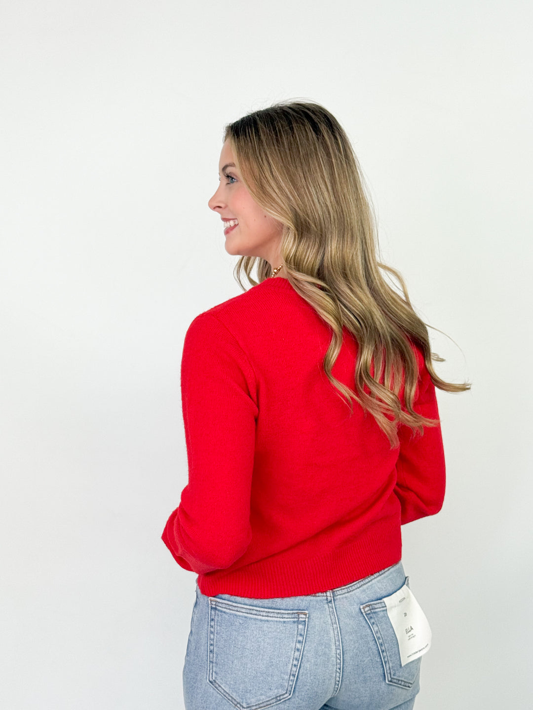 Charlie - Round Neck Button Down Cardigan (Red)