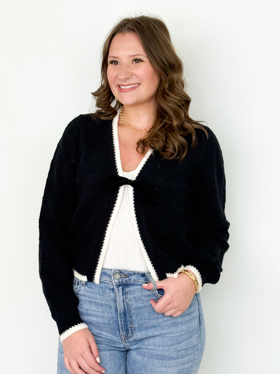 Trina - Knit Tie Front Cardigan (Black)