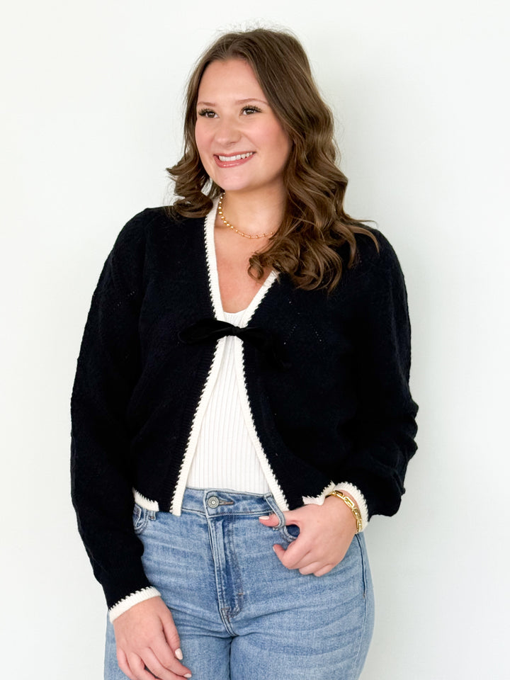 Trina - Knit Tie Front Cardigan (Black)