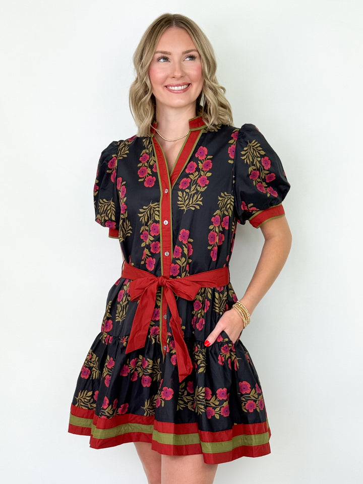Julia - Floral Tie Waist Mini Dress