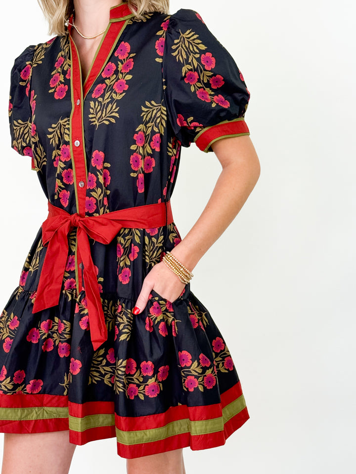 Julia - Floral Tie Waist Mini Dress