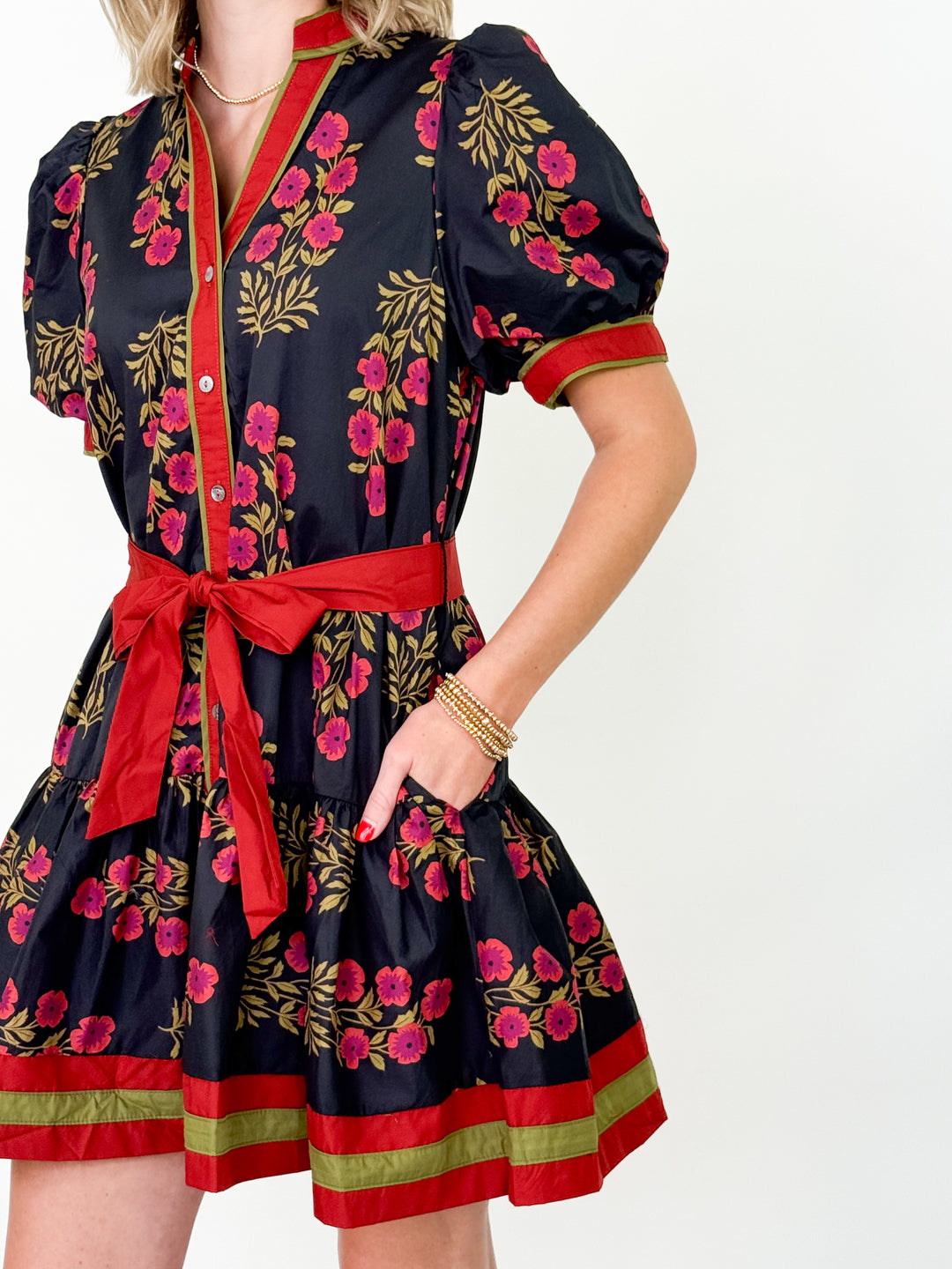 Julia - Floral Tie Waist Mini Dress