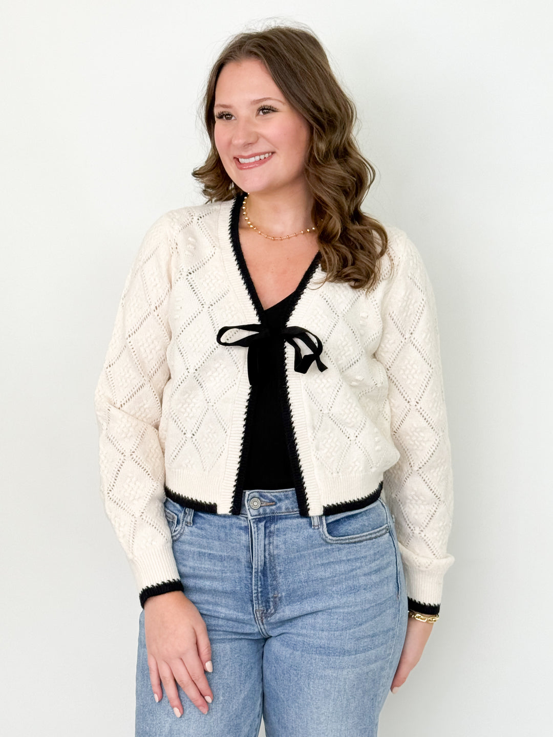Trina - Knit Tie Front Cardigan (Cream)