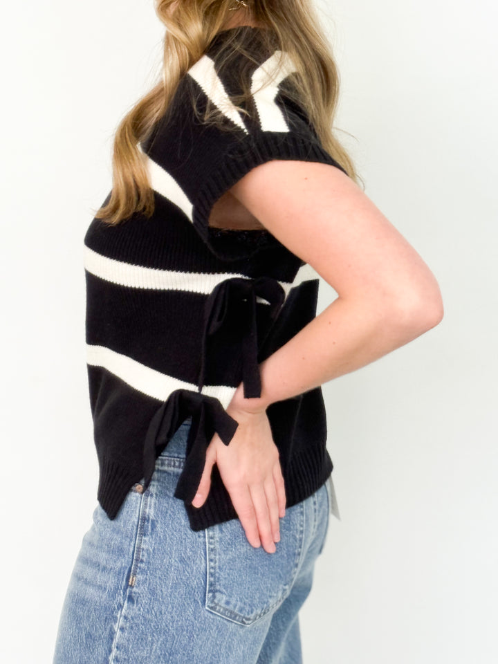 Penny - Striped Side Tie Knit Top (Black)