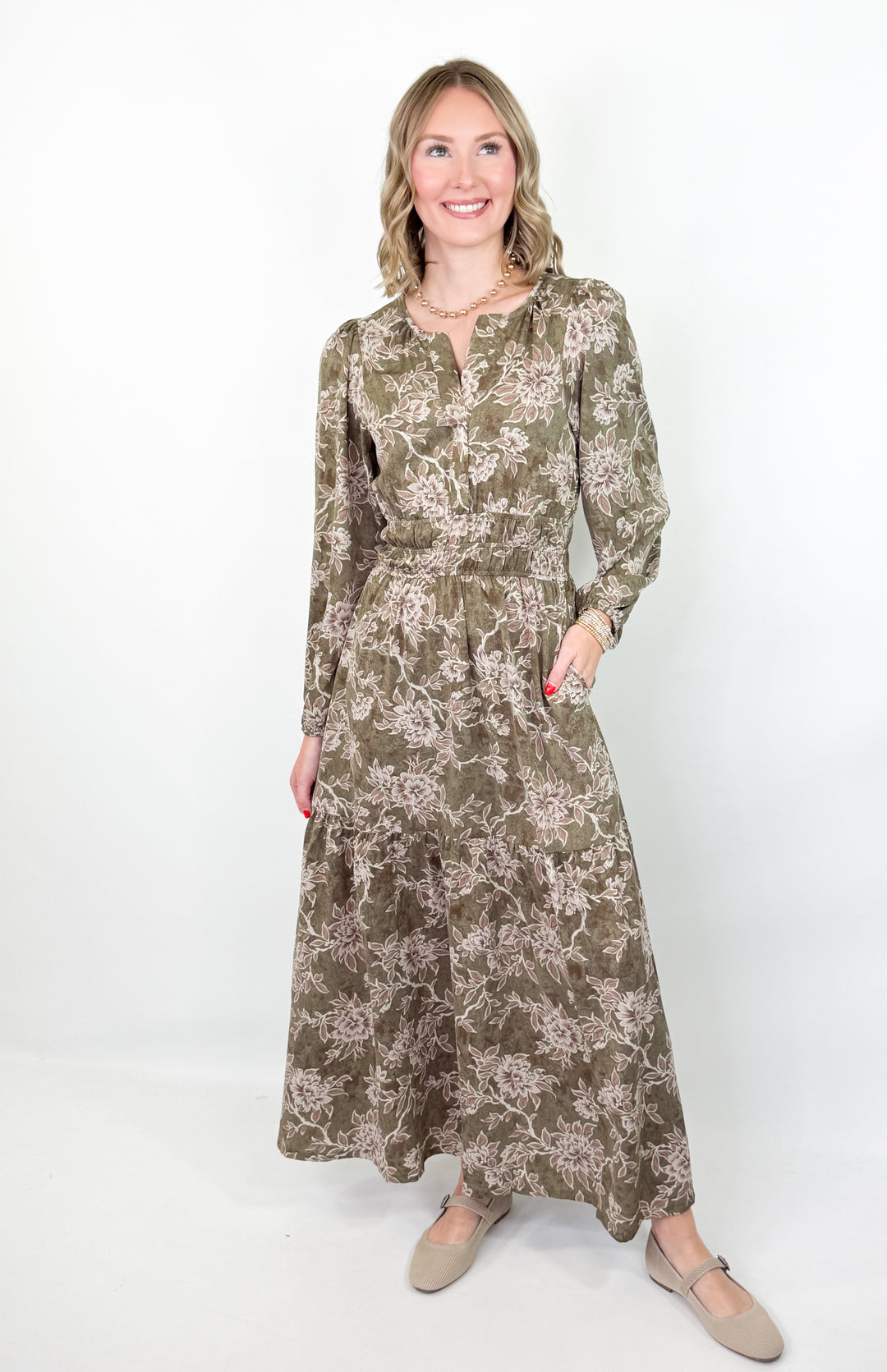 Destiny - Olive Floral Maxi Dress