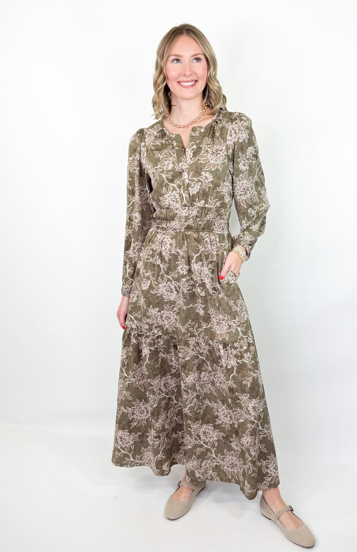 Destiny - Olive Floral Maxi Dress