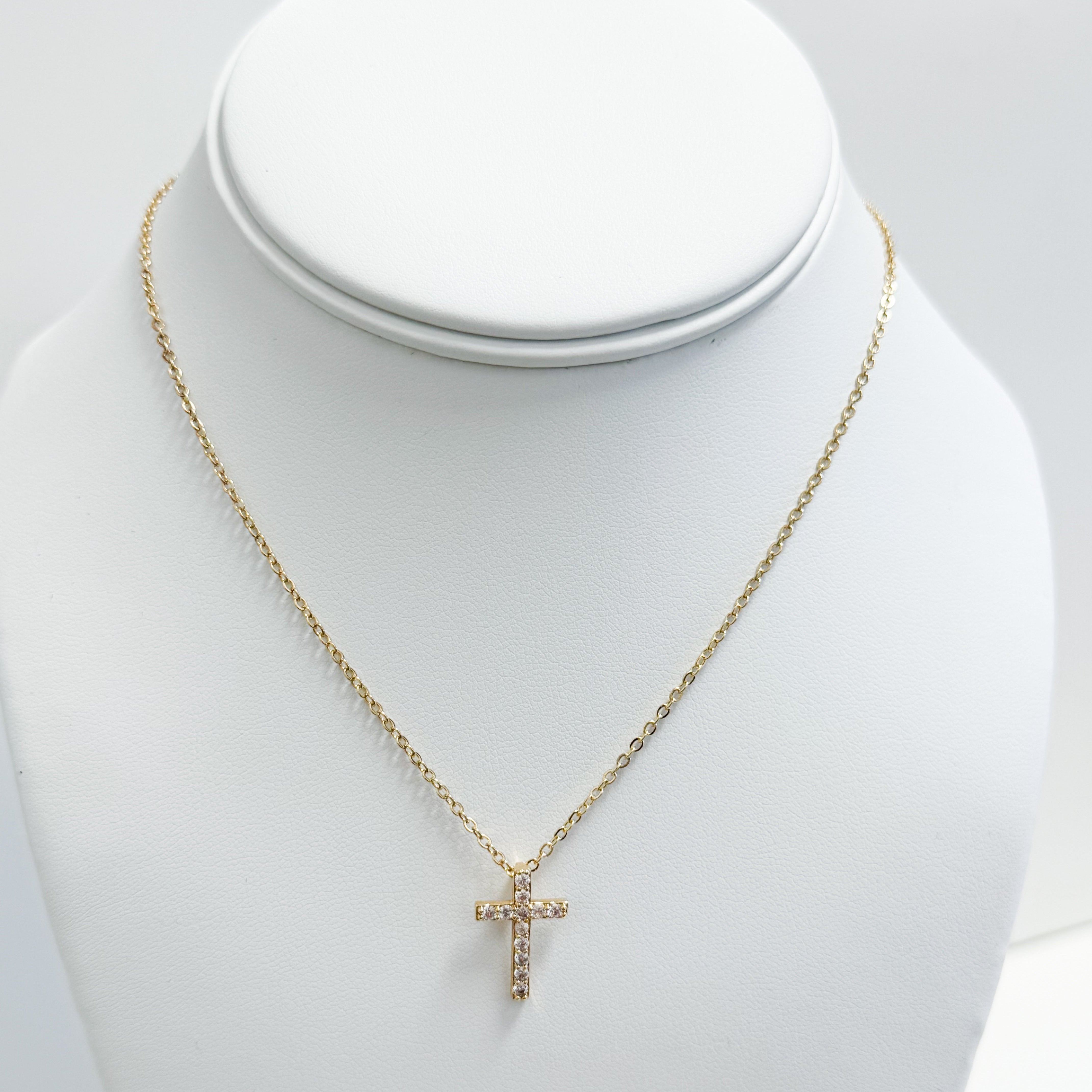 Cecilia - Gold Rhinestone Cross Necklace