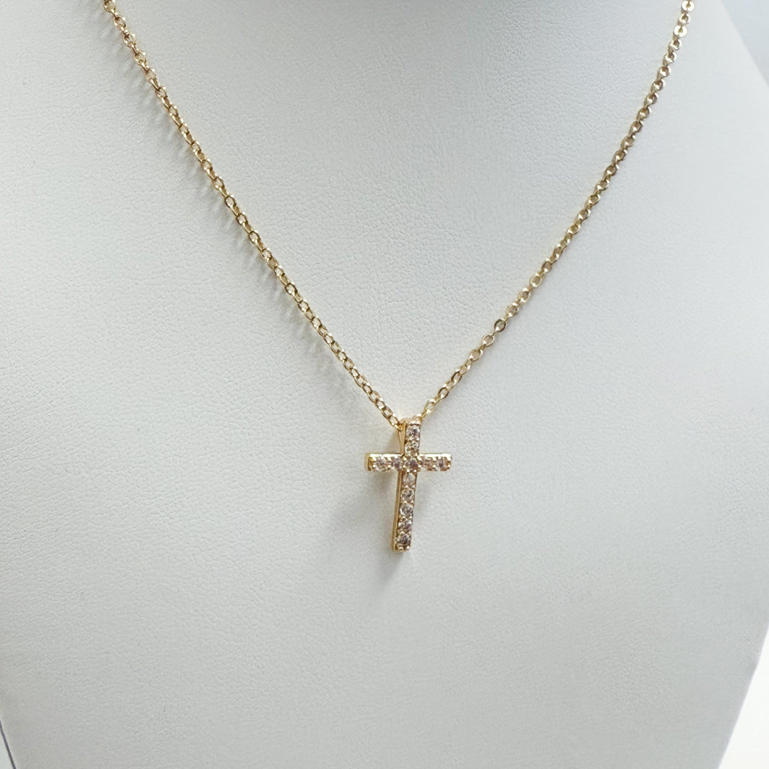 Cecilia - Gold Rhinestone Cross Necklace
