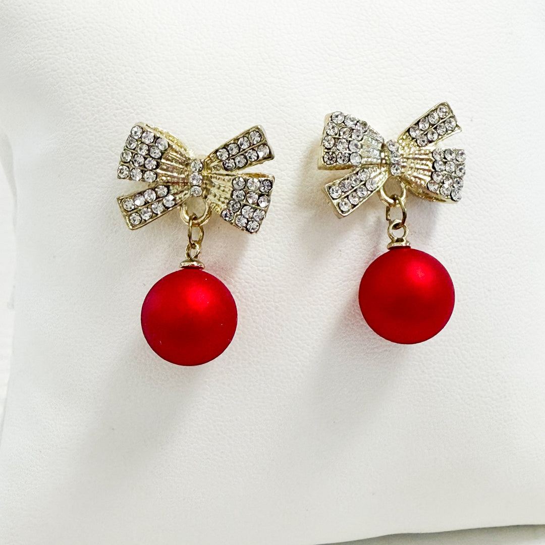 Carol - Red Drop Bow Earrings