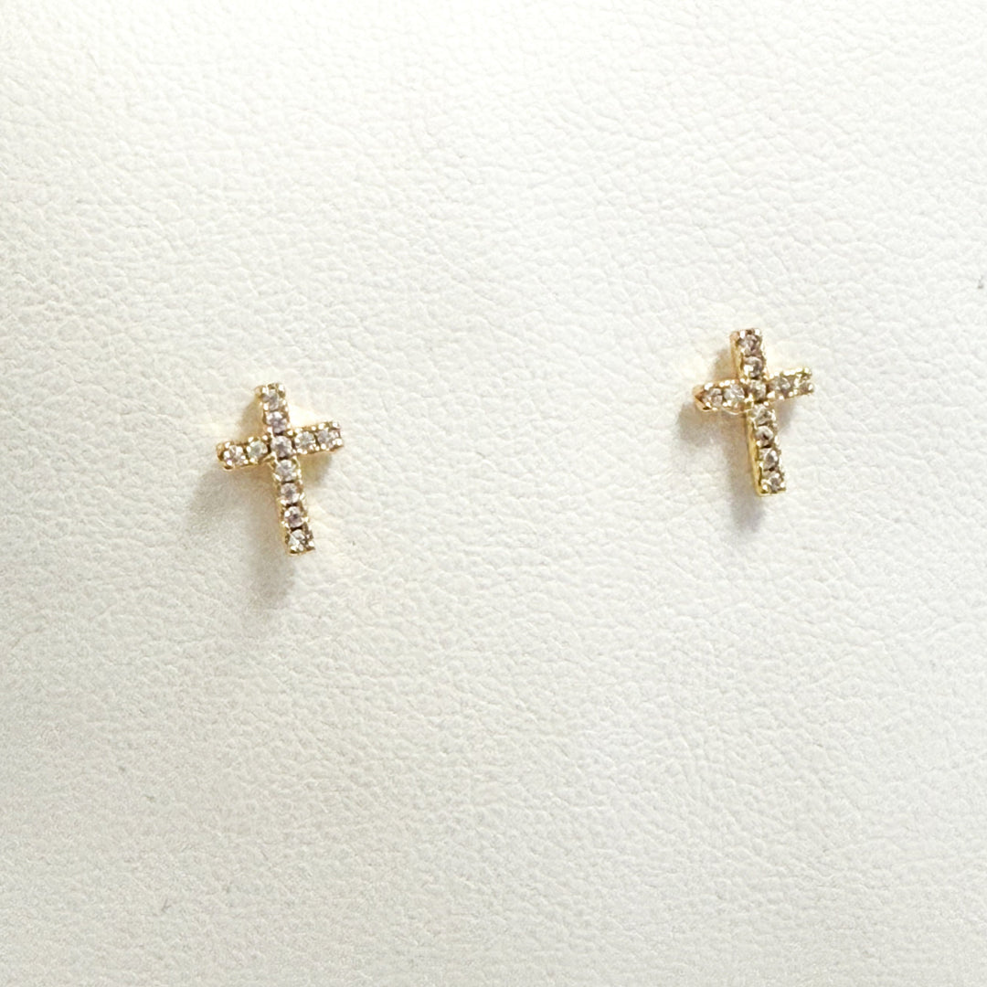 Jaclyn - Gold Rhinestone Cross Studs