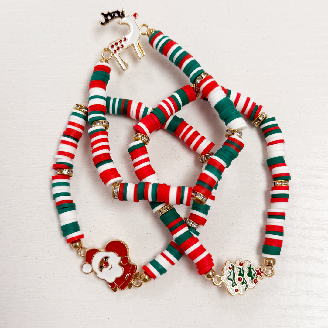 Christmas Clay Beaded Bracelet Set (Santa, Tree, Reindeer)