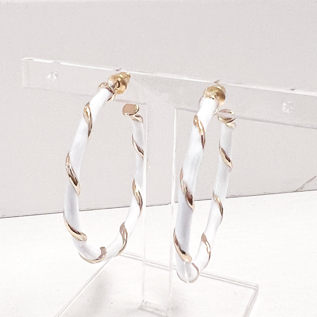 Brynn - Gold & Enamel Hoop Earrings (White)