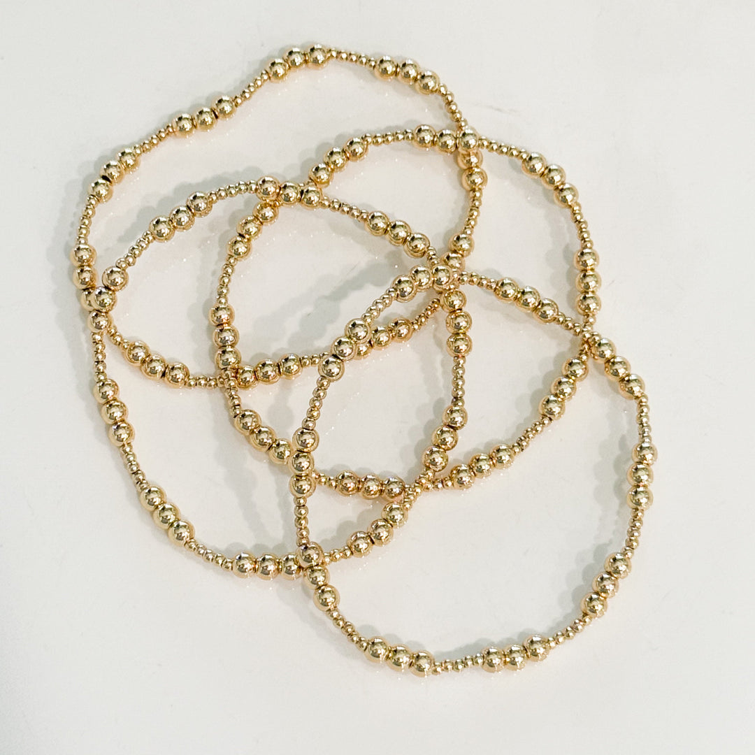 Ella - Beaded Stretch Bracelet Set of 4 (Gold)