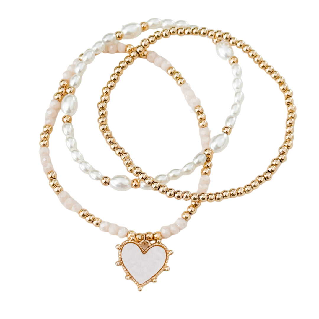 Gianna - Heart Charm Pearl Bracelet