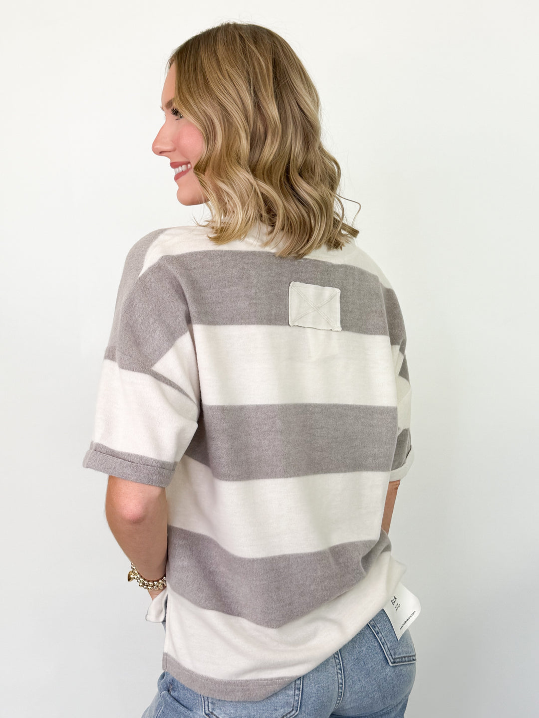 Shanna - Wide Striped Knit Top (Taupe)