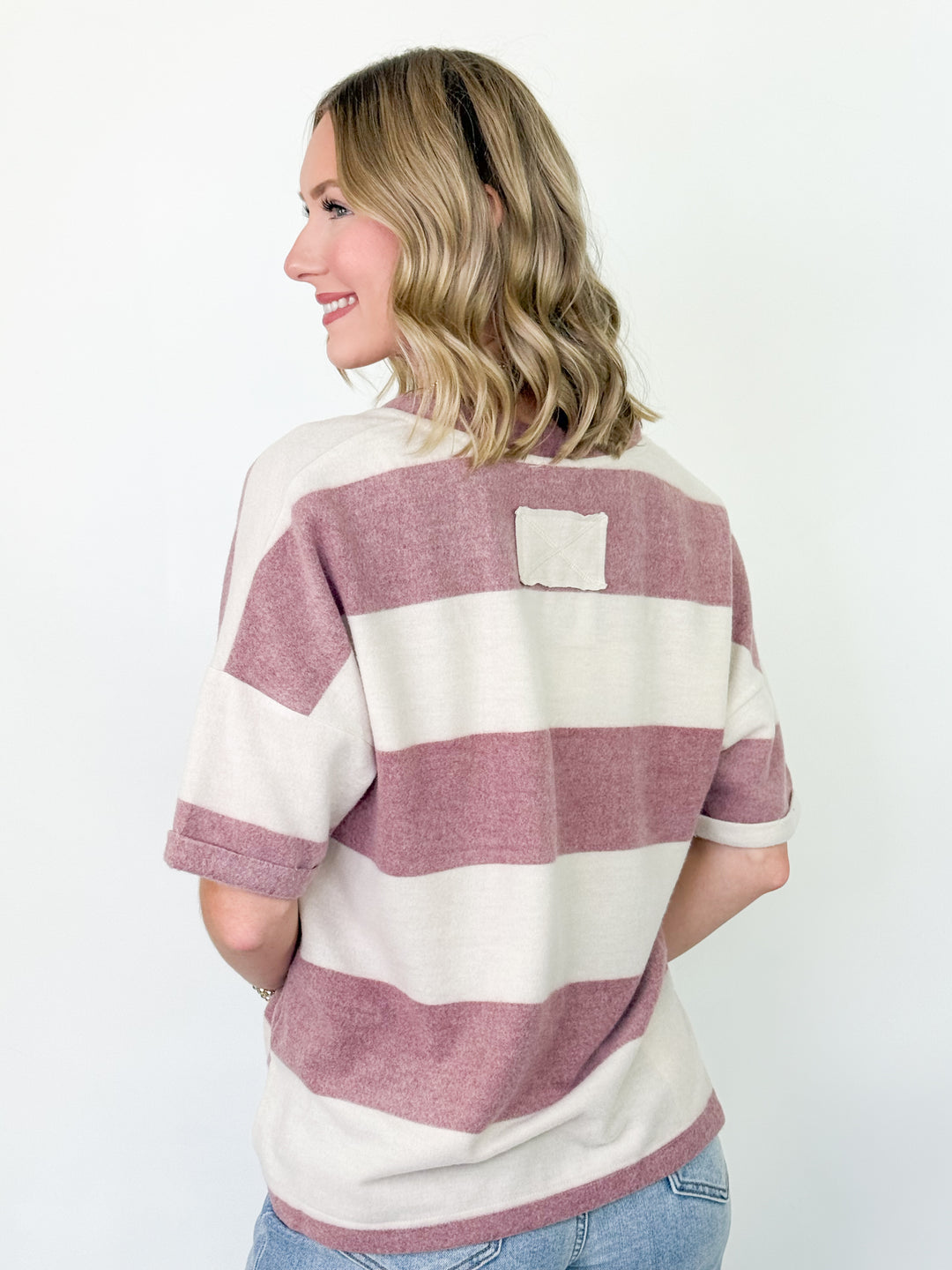 Shanna - Wide Striped Knit Top (Maroon)