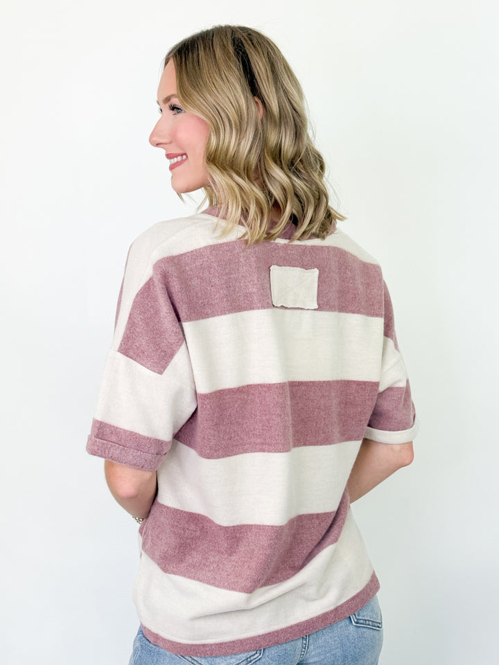 Shanna - Wide Striped Knit Top (Maroon)