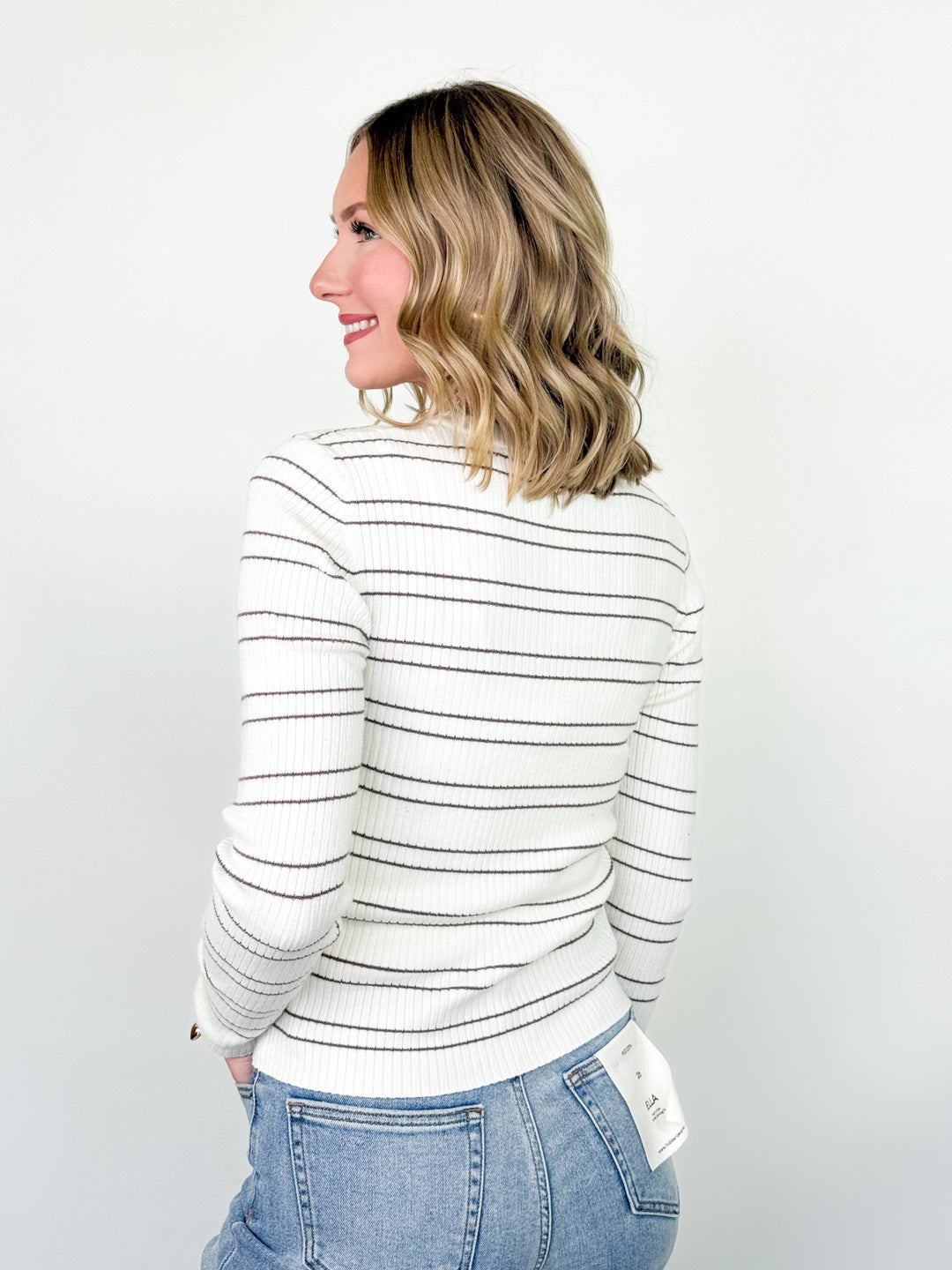 Krissy - Mocha Striped Ribbed Long Sleeve Top