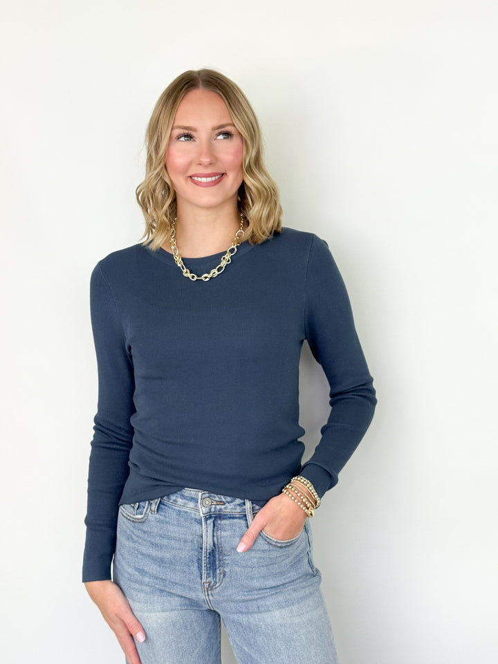 Kelli - Ribbed Long Sleeve (Teal)