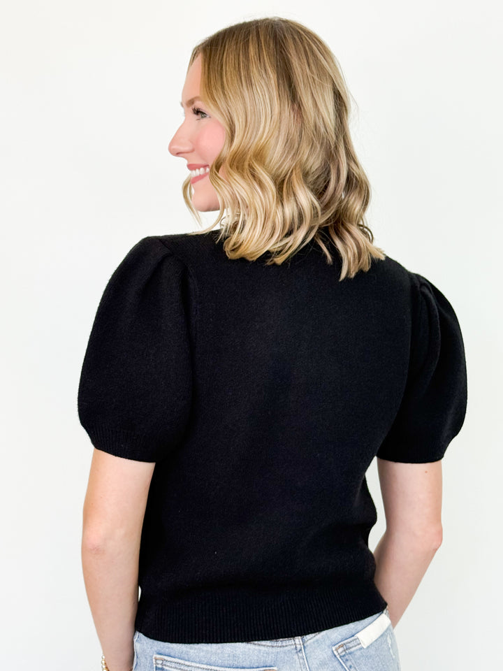 Christy - Rhinestone Bow Detail Sweater (Black)