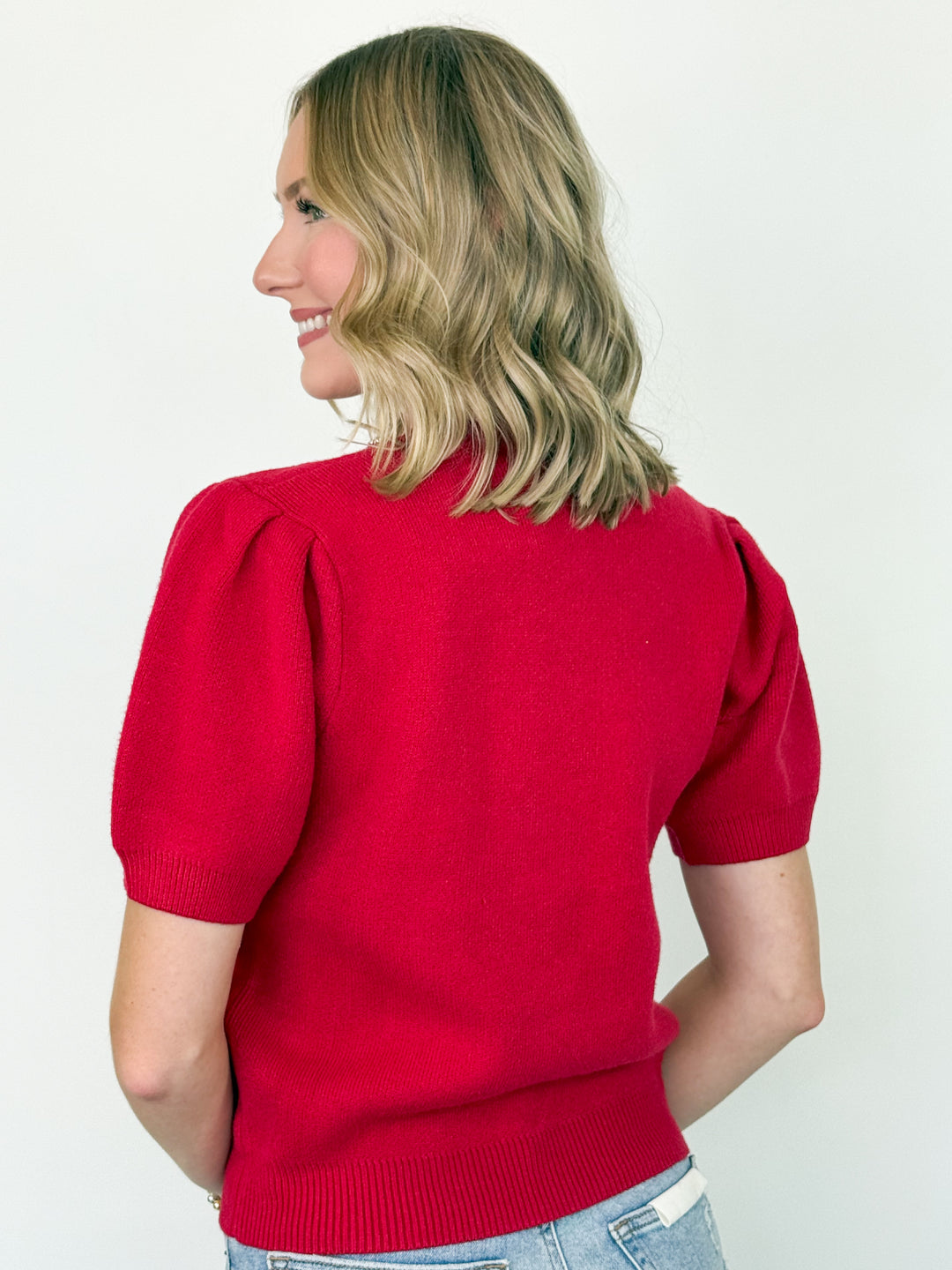 Christy - Rhinestone Bow Detail Sweater (Red)