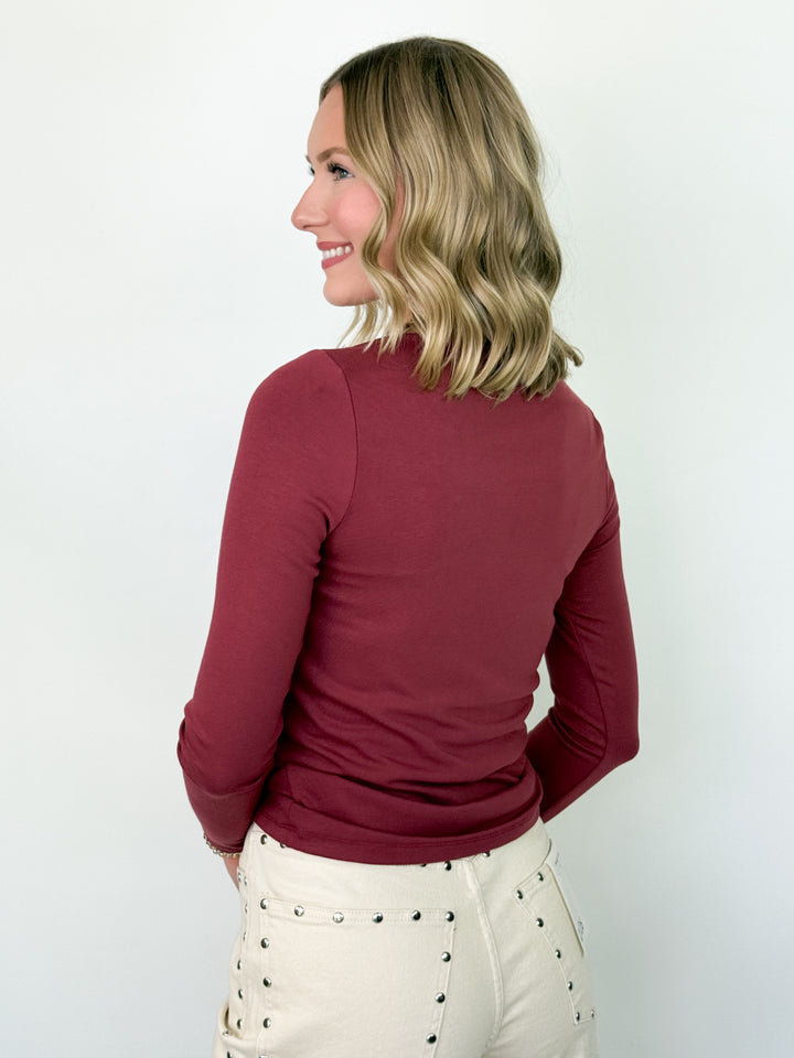 Trina - Boat Neck Long Sleeve Top (Maroon)