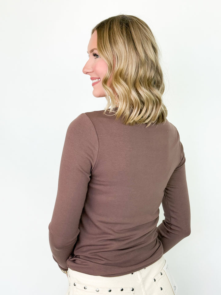Trina - Boat Neck Long Sleeve Top (Brown)