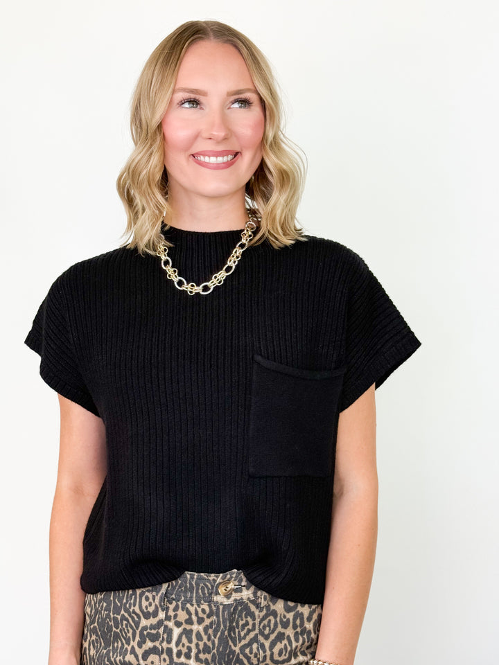 Sandra - Mock Neck Knit Top (Black)